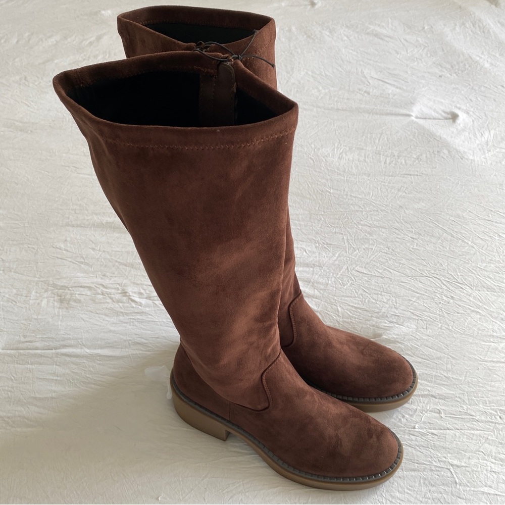 Nwob White Mountain Brown Thick Chunky Heel Knee High Faux Suede Boots 9.5